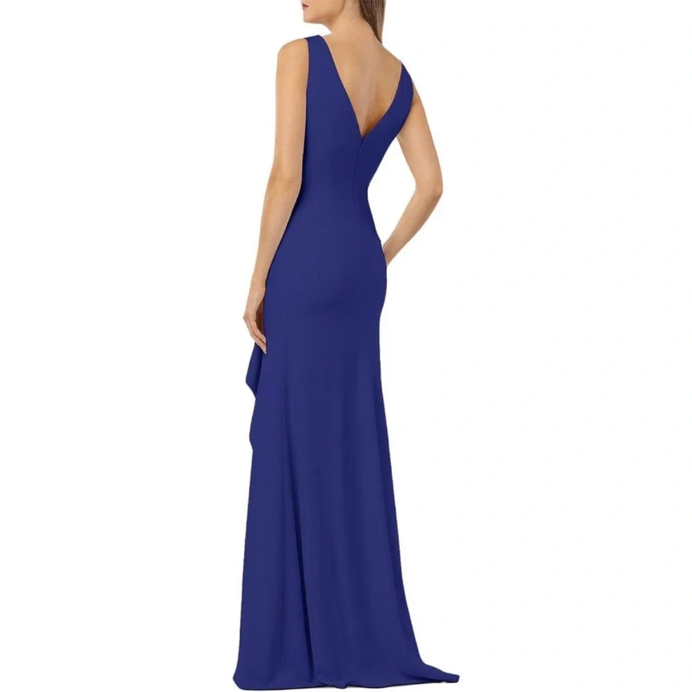 Carmen Marc Valvo Infusion Maxi Formal Sleek Evening Gown Cobalt Blue NWT SZ 8 - Picture 15 of 16